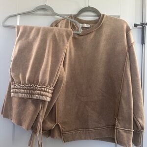 Cozy Tan Women's Sweatshirt set with cropped pants